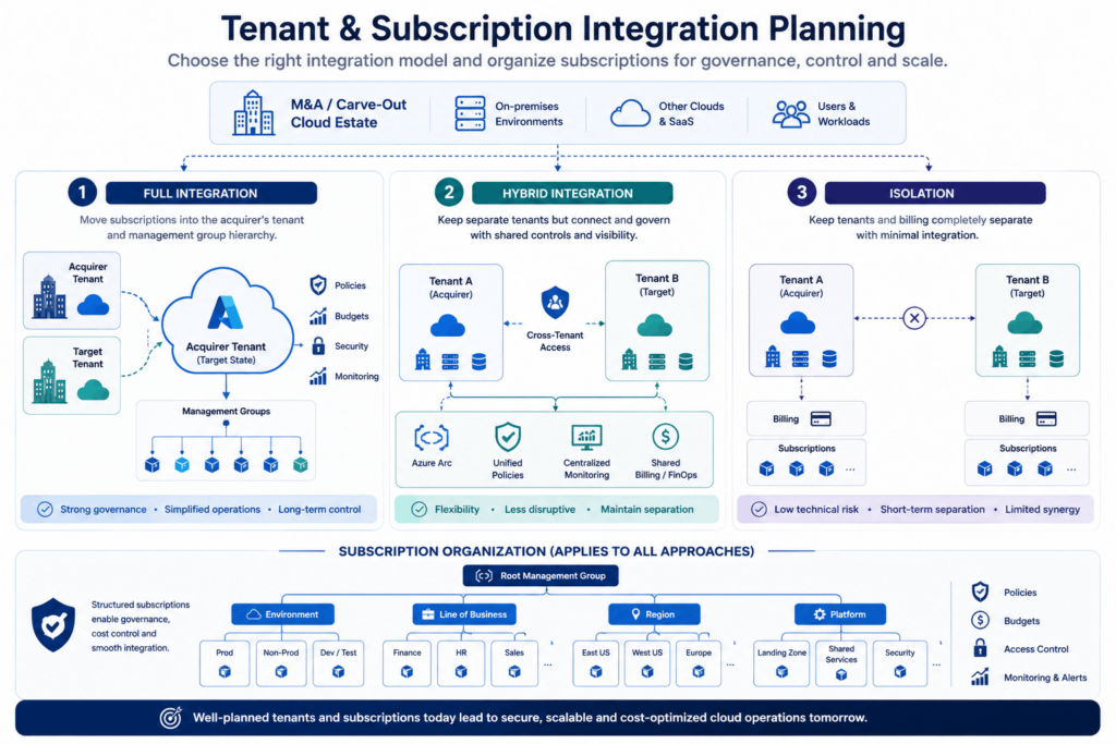 Tenant subscription planning for M&A